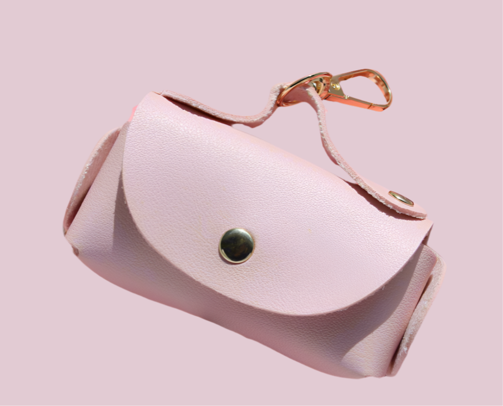 Vegan leather 
Poop bag holder - baby pink